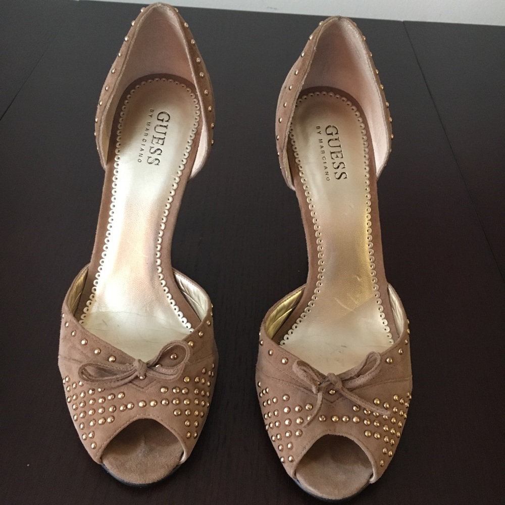 Suede open toe heels